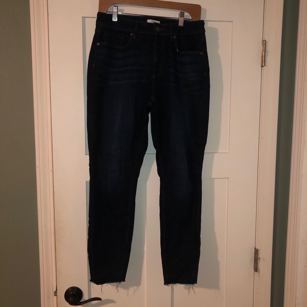 LOFT Outlet Dark Rise High Rise Skinny Ankle Jeans